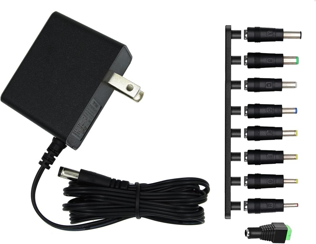 9V Power Supply,9V 1.5A 13.5W Universal 100-240V AC to DC 9Volts 1.5A 1A 0.8A 0.5A 450mA Power Adapter with 9 Plugs for LED Strip Light Camera Router Elliptical Trainer -Center Positive 5.5x2.1mm Plug