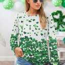 MYHALF St Patricks Day Sweatshirt Women Shamrock Long Sleeve Irish Festival Holiday Tee Short Sleeve Causal Top (White, L)
