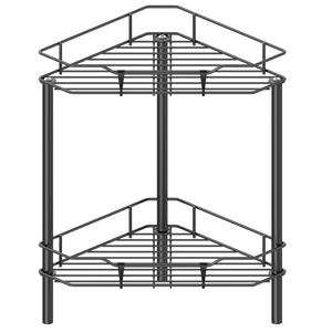 HuggieGems 2 Tier Floor Standing Corner Shower Caddy Organizer Shelf with Hooks, Bathroom Shelves Stand Rack, Black