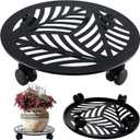 1 Packs Large Metal Plant Caddy with PU Wheels 13.6" Heavy-Duty Wrought Iron Rolling Plant Stands Indoor Outdoor Wheeled Plant Dolly Planter Mover Rollers Plant, Leaf Style