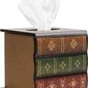 Crafted Classical Retro Wooden Antique Book Tissue Box Cover Square Tissue Holder Dispenser Paper Cover Case Napkin Holder Home Decor for Bathroom Living Room Office car Kitchen (Brown)