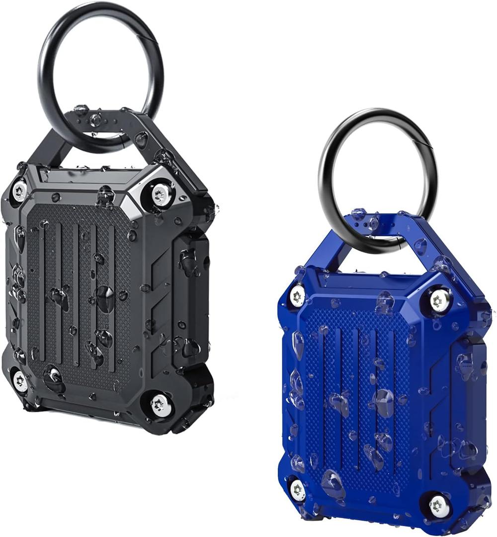 Dovick- Waterproof Airtag Keychain Holder Case, Screw Full Cover Compatible with Apple Air Tag Tracker Key Ring 2Pack (Black & Blue)