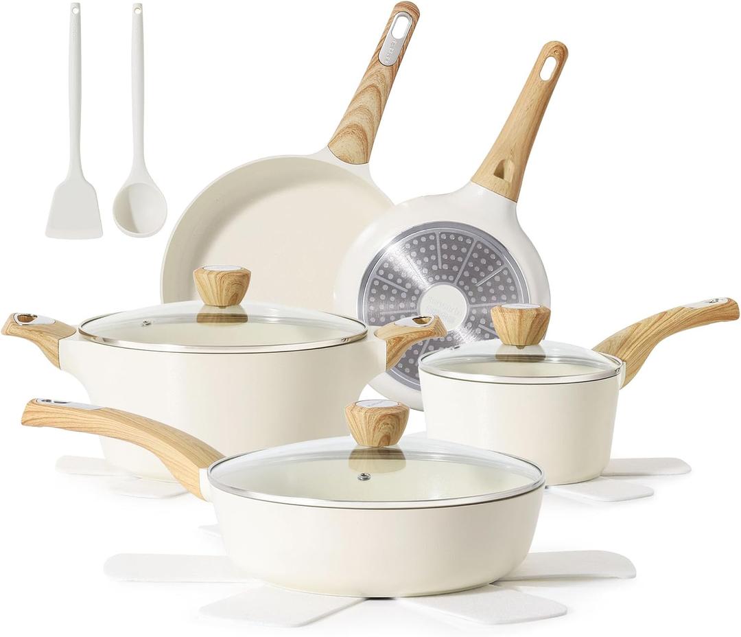 SENSARTE Ceramic Cookware Sets, Pots and Pans Set Non stick, Granite Induction Cookware, Non toxic Healthy Non Stick Kitchen Cooking Set, with Frying Pans Set, PFAS PTFE PFOA PFOS Free,14 Pcs