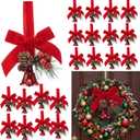 Hollowfly 24 Pcs Hanging Christmas Bells for Wreaths Decoration Jingle Bells with Bow and Pinecone Ornaments for Christmas Tree Home Xmas Door Wreath Gifts Holiday Party Decoration(Red)