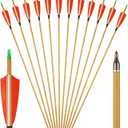 TOPARCHERY Premium 30" Carbon Hunting Arrows with 4" Real Turkey Feathers Fletching and Removable Tips - 500 Spine Practice Target Arrows for Recurve Bow Long Bow -12Pcs (Bamboo pattern)