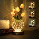 Tulip Crystal Flower Lamp Touch Lamp, Rechargeable Cordless Table Lamp, 3-Colour Infinitely Dimming Battery Powered Small Night Light, Gift for Mom for Valentine Day, Mothers Day, Xmas, Birthday (Pink)