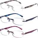 DOOViC 3 Pack Rimless Reading Glasses For Women Lightweight Elegant Blue Light Blocking Readers, Tinted Edge/Spring Hinge (1.00 x, 3 Colors-s1)