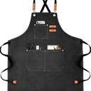 Chef Apron for Men Women Canvas Aprons with 3 Pockets Cross Back Resistant Work Apron for Cooking
