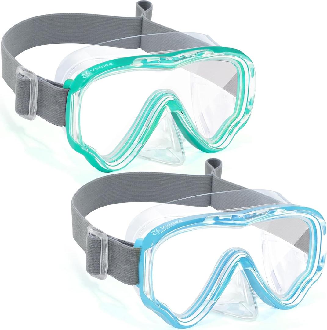 Vvinca Kids-Goggles with Nose Cover, Diving Mask Elastic Fabric Strap Anti Fog Anti Shattered Lens for Kids Swim Goggles 3-14 (02-sea Green & Blue)
