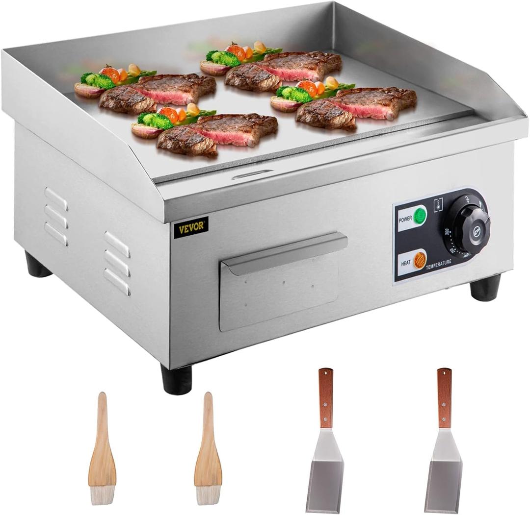 VEVOR Electric Countertop Griddle 14" Commercial Restaurant Grill 2000W Stainless Steel Electric Griddle Temperture Control Commercial Grills
