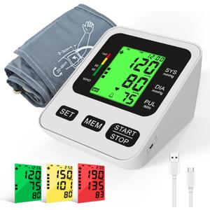 Panamalar Blood Pressure Monitor, Automatic Upper Arm Blood Pressure Machine with 3 Colors LCD Backlight Display/2 Users Memories/BP Cuff 22-40cm, Digital Arm BP Cuff Monitor for Home Use (558 Black)