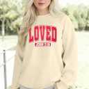 UNIQUEONE Valentines Sweatshirts for Women Love Sweatshirt Love Heart Graphic Pullover Cute Holiday Crewneck Long Sleeve Tops (Beige, S)
