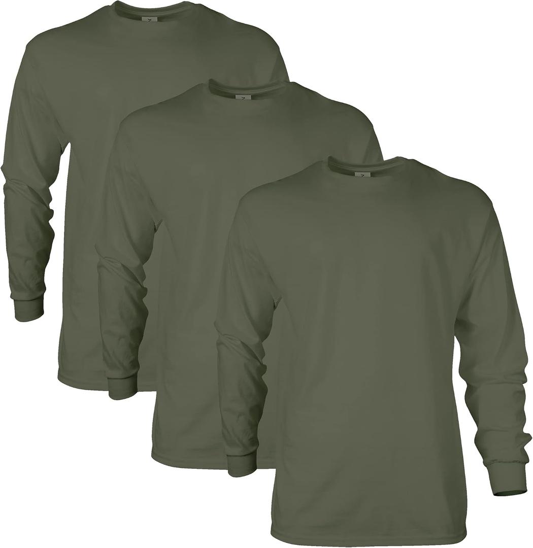 Gildan Adult Ultra Cotton Long Sleeve T-Shirt, Style G2400, Multipack (Green, L)