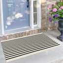Beige Striped Rug 2.3'x3.6' Indoor Outdoor Rugs Front Door Mat Hand Woven Cotton Washable Striped Layered Doormats for Front Porch/Kitchen/Farmhouse/Entryway/Patio