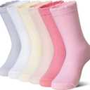 AMENLAN Girls Ruffle Crew Socks Little Kids School Uniform Cute Cotton Frilly Dress Socks 6 Pairs (9-12 Years, Mix Color a)
