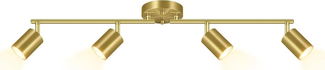 BoostArea Gold LED 4 Light Track Lighting Kit, 4 Way Ceiling Spot Lighting, Flexibly Rotatable Light Head for Kitchen, Living Room, Bedroom, Bulb Not Included