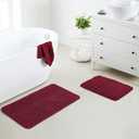 YHF Bathroom Rug Set 2 Piece, Extra Thick & Soft Microfiber Shaggy, Machine Washable Bath Mats, Absorbent Bath Rugs, Non-Slip Rubber Backing Bath Mat for Bathroom Floor, Tub and Shower, Burgundy, 2 Piece: 17" X 24" + 20" X 32"