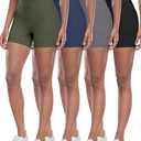 CHRLEISURE High Waisted Spandex Biker Shorts, Workout Booty Soft Yoga Shorts for Women (5" Black, DGray, Navy, Green, L)