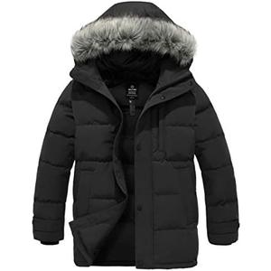 wantdo Men's Winter Jacket Thicken Winter Coat Warm Puffer Jacket with Faux Fur Hood, S