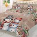 Christmas Duvet Cover Set California King Size Christmas Poinsettia Snowman Eucalyptus Leaves Brown Wooden Grain Comforter Cover Set Soft Bedding Set for Boys Girls Adults(1 Duvet Cover+2 Pillowcases)