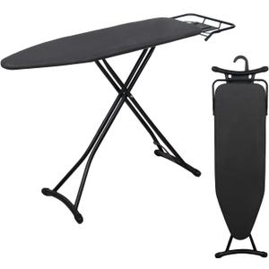 Ironging Board, Metal Mesh Panel Folding Iron Board with Retractable Iron Rest, Height Adjustable Iron Table with 4 Layerd Cover & Pad, Heavy Duty & Large, 43"x13" Black