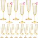 24 Pack Plastic Champagne Glasses Gold Unbreakable Ribbed Champagne Flutes Detachable 5.5 Oz Disposable Wine Stemware Glasses Toasting Cups for Wedding Baby Shower Engagement Thanksgiving Christmas