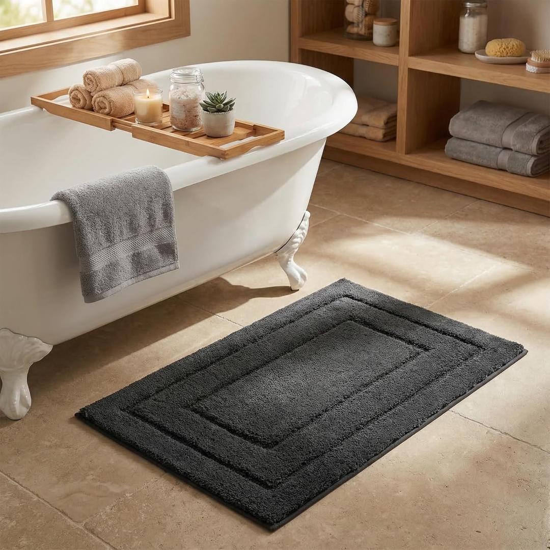 GRANNY SAYS Bathroom Rugs Non Slip, 16" x 24", Bath Rugs for Bathroom Washable, Bath Mats for Floor, Microfiber Bath Mat for Tub, Absorbent Bath Rugs for Shower Room, Charcoal Gray