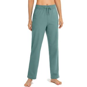 SANTINY Women's Cotton Sweatpants Yoga Lounge Casual Pants Open Bottom Sweat Pants for Women with Pockets (Green XS)