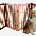 Urnporium Pet Dog Gate Freestanding, Strong Durable Folding Wooden Fence, Portable Acacia Hardwood Safety Barrier for Indoor & Outdoor Use (Brown Pet Gate, 4 Panel 30" Tall)