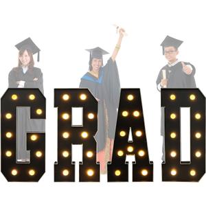3ft Grad Letters Kit 2025 Numbers for Graduation Decorations, Large LED Marquee Light Up Letters, Class of 2025 Ornaments Sign for Kindergarten High School Party Supplies Dcor (Grad-Black)
