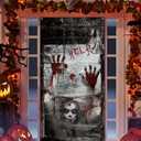 Horrible Horror Door Banner Cover for Halloween Party Decoration, Halloween Wall Decoration Backdrop, Holiday Home Hanging Decor Party Supplies Photo Background