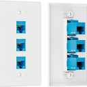 iwillink 10Gbps Ethernet Wall Plate CAT6A, 3-Port Keystone Wall Plate and Jack Outlet, RJ45 Wall Plates with Single Gang Low Voltage Mounting Bracket - 1 Pack, Blue