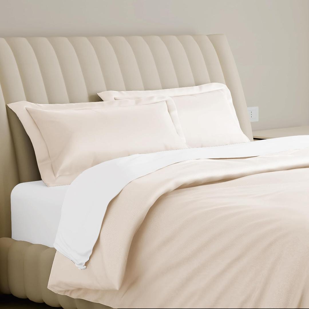 Carressa Linen 100% Egyptian Cotton Duvet Cover Queen Size - 800 Thread Count 3 PC Ivory Duvet Cover Set, Extra Long Staple Egyptian Cotton Quilt Cover, Soft, Breathable with Hidden Zipper Closure (Ivory Cream)