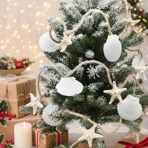 Geelin 10 ft Beach Coastal Christmas Garland Decorations Ocean Themed Starfish Shell with Manila Rope Ornaments for Christmas Tree Holiday Fireplace Staircase Home Decorations