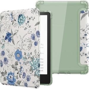 MoKo Case for 6.8" Paperwhite 11th Gen 2021& Paperwhite Signature Edition, Ultra Clear Soft Flexible Transparent TPU Back Cover Light Shell with Auto Wake/Sleep, Not fit Kobo & BOOX, White Blue Floral