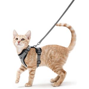 rabbitgoo Cat Harness and Leash for Walking, Escape Proof Soft Adjustable Vest Harnesses for Cats, Easy Control Breathable Reflective Strips Jacket, Grey, S
