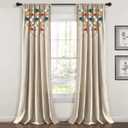 Lush Decor Boho Pom Pom Tassel Linen Textured Window Curtain Panel, Single 52" W x 84" L Turquoise & Orange  