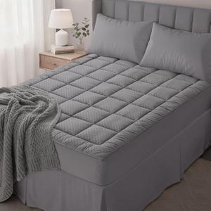OLANLY Queen Quilted Fitted Mattress Pad  Soft Down Alternative Pillow Top Mattress Topper, Cooling Comfort Breathable Mattress Cover, Machine Washable Deep Pocket Mattress Protector, Dark Grey