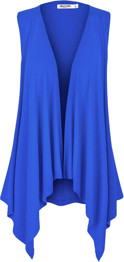 Lock and Love Women's Sleeveless Print/Solid Draped Open Front Cardigan Vest Asymmetric Hem Plus Size (Medium, Wsk1071_royal_brite)