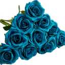 Teal Artificial Rose 10pcs Open Flower Bouquet Faux Rose Stems Turquoise Blue Roses for Wedding Arrangement, Bridal Bouquet, Centerpiece, Fake Faux Silk Flowers
