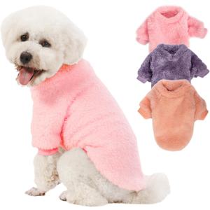 Dog Sweater, 3 Pack Dog Sweaters for Small Dogs, Dog Clothes for Small Dogs Girl Boy, Ultra Soft and Warm Puppy Sweater Dog Coat for Winter Christmas (Large, Pink+ Purple+ Peach)