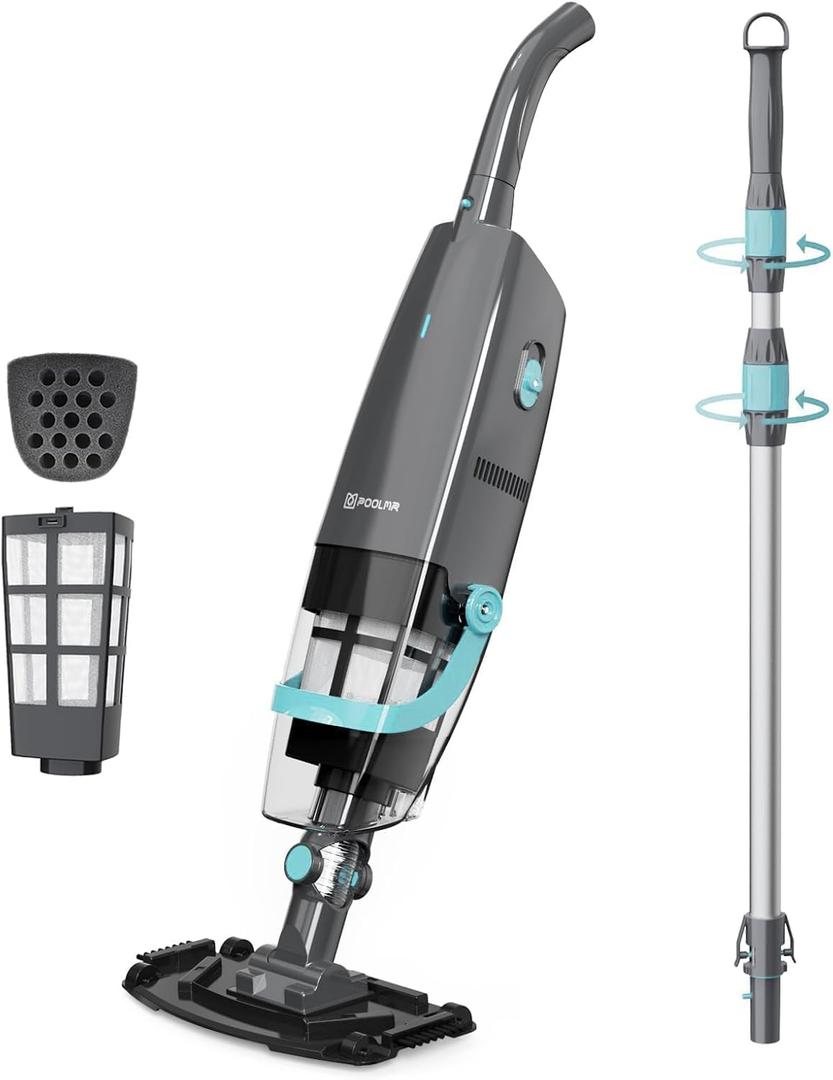 Cordless Handheld Pool Vacuum for Above & Inground Pools, with 20 Gal/Min Suction, 60 Min Runtime, Dual-Phase Cleaning System,65in Telescopic Pole, for Spas & Hot Tubs, Jet Black(New Version)