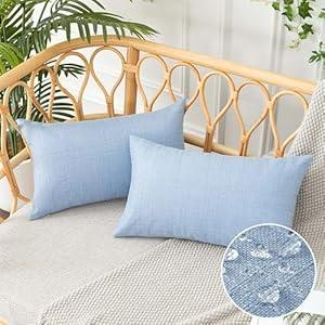 UGASA Outdoor Throw Pillow Covers Pack of 2 Plaid Texture Waterproof Farmhouse Linen Decorative Lumbar Cushion Pillows Covers for Patio Porch Outside Yard Garden Bench 12x20 Inch, Black