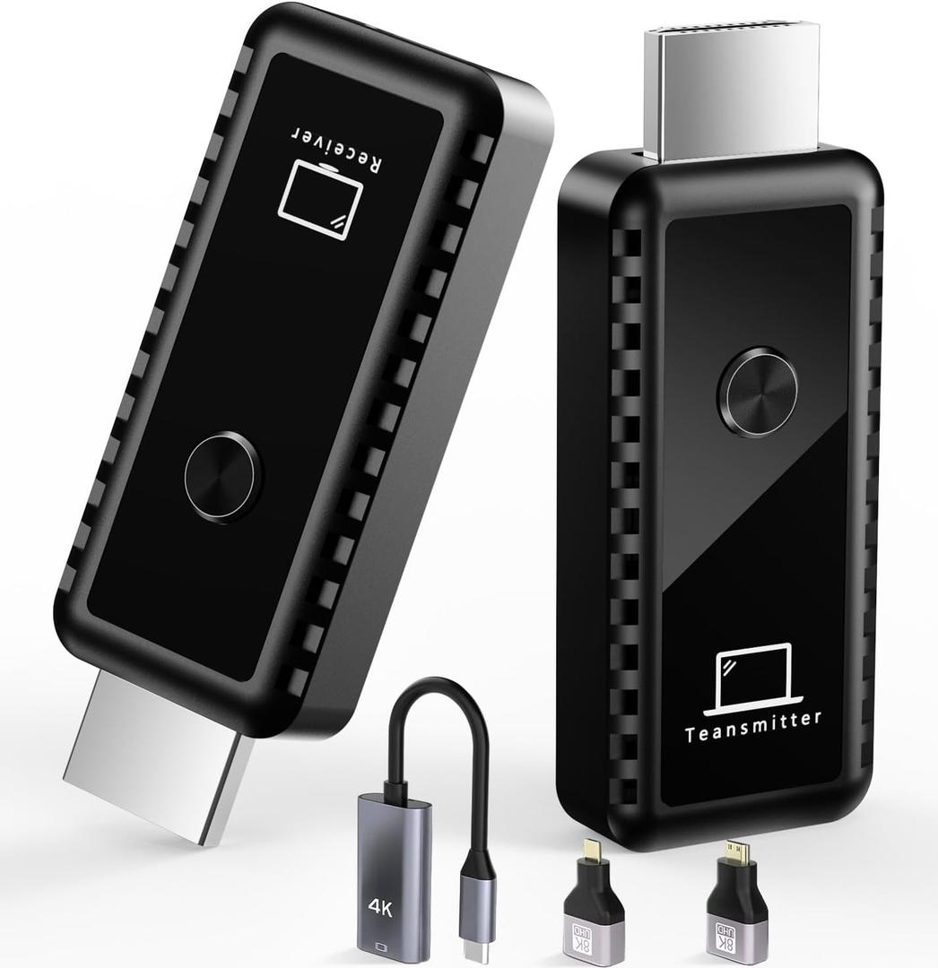 Wireless HDMI Transmitter and Receiver, Plug & Play Portable Wireless HDMI Extender Kit 4K Support 2.4/5.8Ghz 100Ft, for Screen Display Laptop/Pc/Tv Box/Camera/Projector (Black)