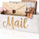 Mail Holder Countertop - Mail Organizer Countertop, Mail Holder Box for Desk, Letter Holder, Mail Tray, Mail Basket for Counter, Rustic Wooden Mail Storage Organizer Wall Mounted (White)
