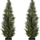 4FT Artificial Cedar Topiary Trees, 2Pack Lifelike UV Protected Faux Cedar Tree Fake Cypress Trees Evergreen Plants for Front Door Decor, Porch, Garden, Entryway