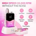 M Mase- Professional Nail Drill Machine - Coreless 2-in-1 Nail File - Electric, Cordless, 35000 RPM, HD Display - Electric Nail Drill for Professional & Home Use (Unicorn Pink)