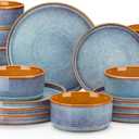 vancasso ONION Ceramic Plates and Bowls Sets, 24 Pieces Blue Dinnerware Sets for Kitchen, Reactive Glaze Dishes Set for 8, Dishwasher and Microwave Safe