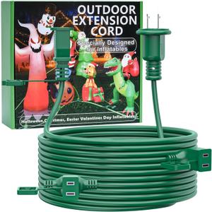 25FT Outdoor Extension Extension Cord for Halloween Christmas Inflatables with Multiple Outlets Green Electrical Cord with Multiple Plugs Outdoor Christmas Blow Up Decorations Light Extension Cords