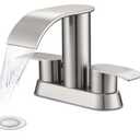 Ultimate Unicorn Waterfall Bathroom Sink Faucet Brushed Nickel, Two Handles Bathroom Faucet with Metal Pop up Sink Drain Stopper, Two Or 3 Holes Bathroom Basin Mixer Tap with Deck Mount Plate